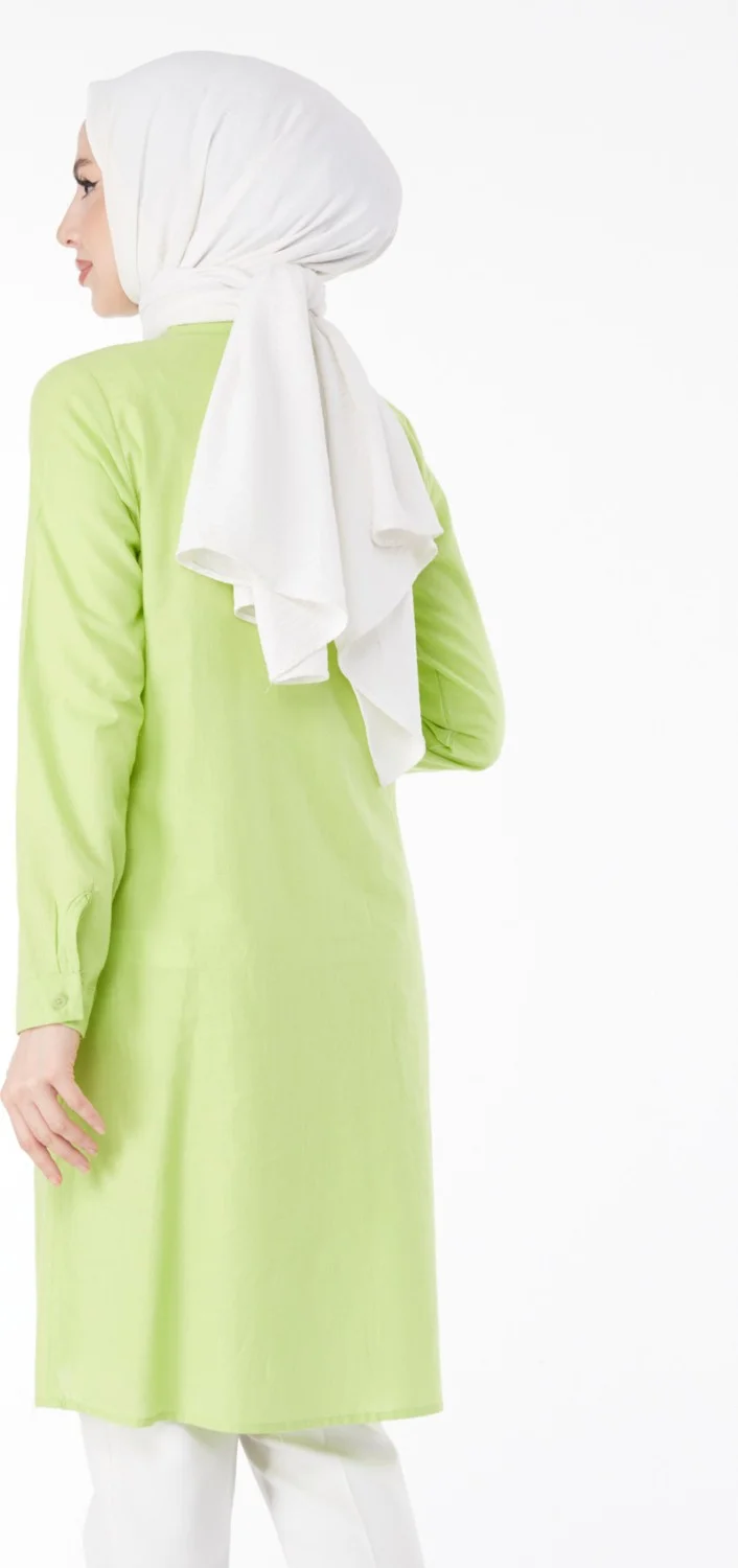 Tofisa Plain Shirt Collar Women's Green Tunic - 13141