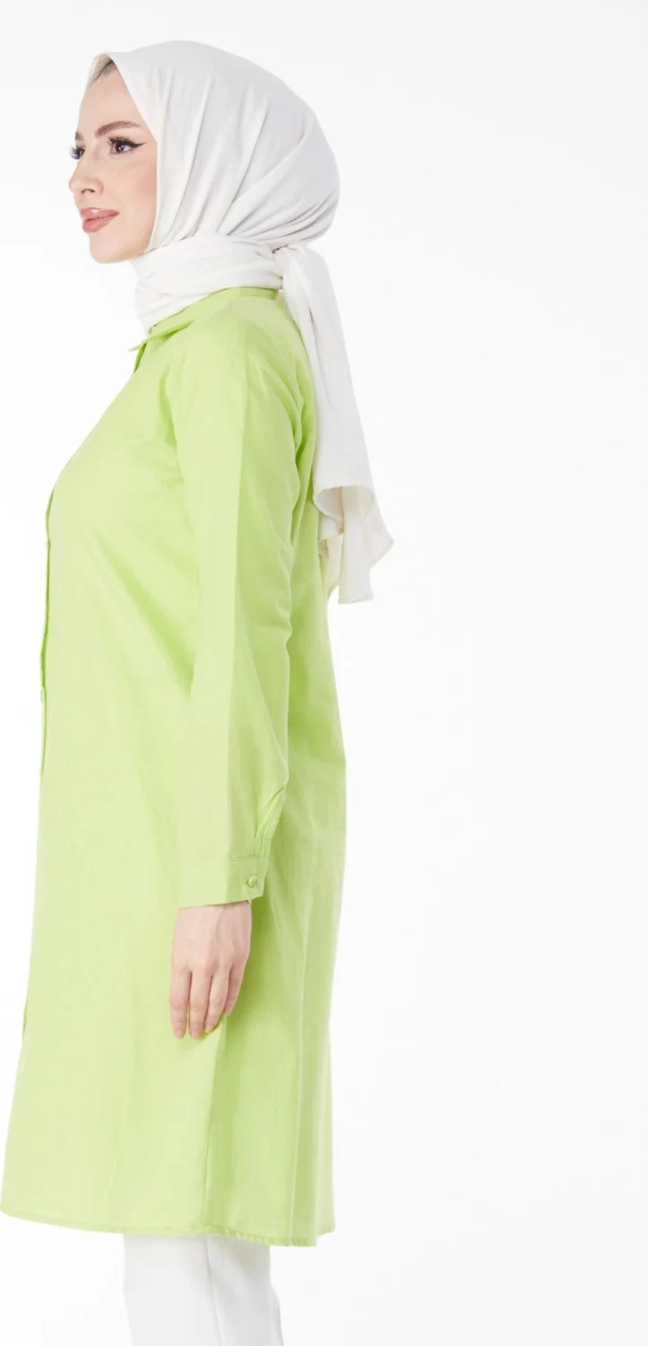 Tofisa Plain Shirt Collar Women's Green Tunic - 13141