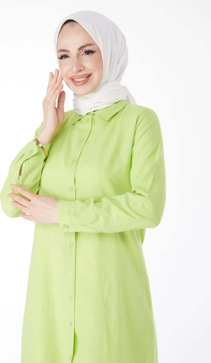 Tofisa Plain Shirt Collar Women's Green Tunic - 13141