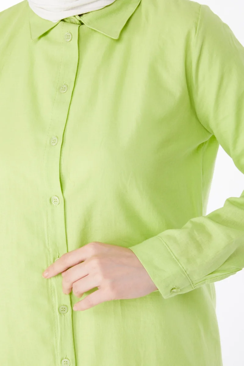 Tofisa Plain Shirt Collar Women's Green Tunic - 13141