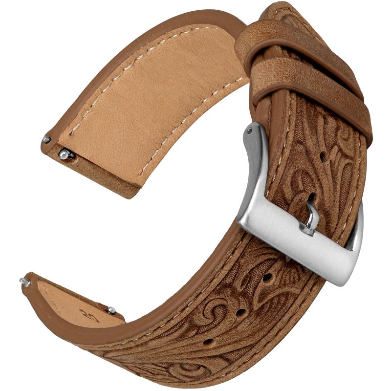 Deeplus Retro Embossed Leather Watch Bands Compatible with Samsung Galaxy Watch 6/5/4 44/40/45/46/42mm Genius Leather Watch Band for Women Men, Retro Brown - Image 1