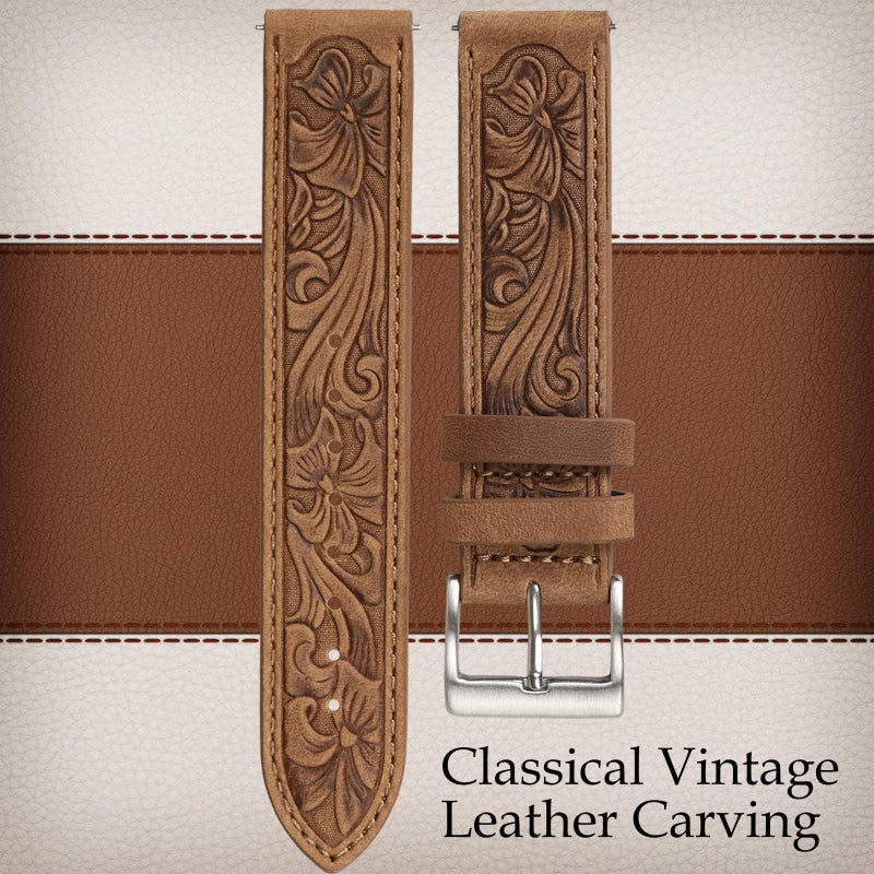 Deeplus Retro Embossed Leather Watch Bands Compatible with Samsung Galaxy Watch 6/5/4 44/40/45/46/42mm Genius Leather Watch Band for Women Men, Retro Brown - Image 3