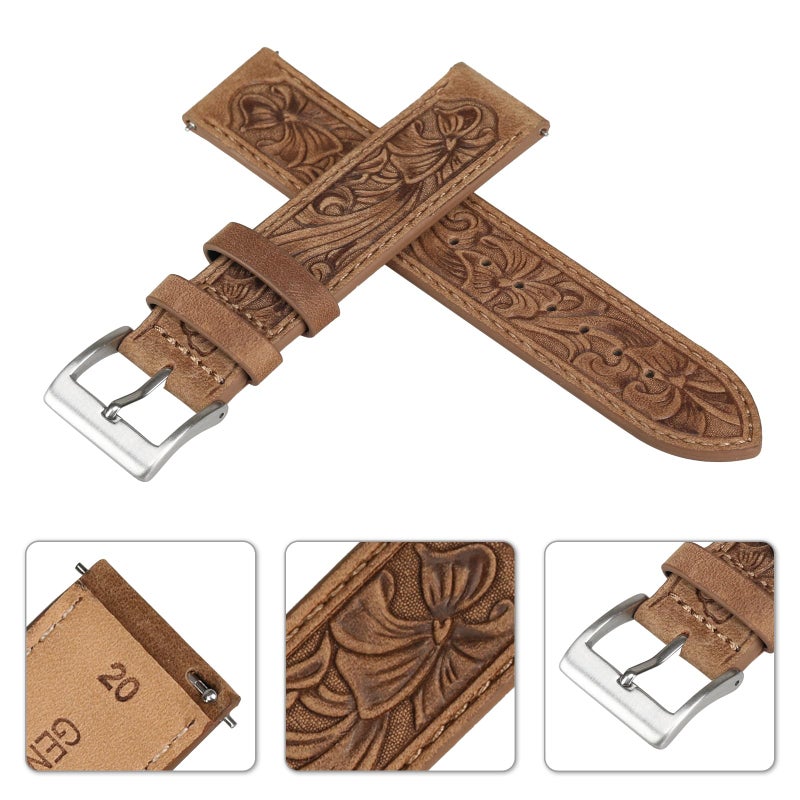 Deeplus Retro Embossed Leather Watch Bands Compatible with Samsung Galaxy Watch 6/5/4 44/40/45/46/42mm Genius Leather Watch Band for Women Men, Retro Brown - Image 5