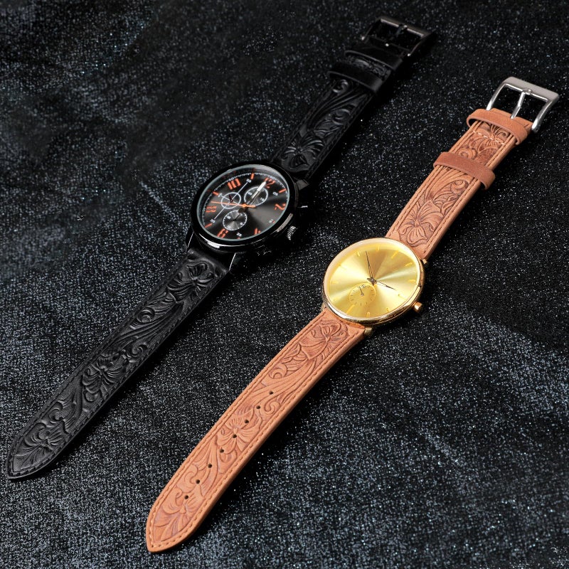 Deeplus Retro Embossed Leather Watch Bands Compatible with Samsung Galaxy Watch 6/5/4 44/40/45/46/42mm Genius Leather Watch Band for Women Men, Retro Brown - Image 2
