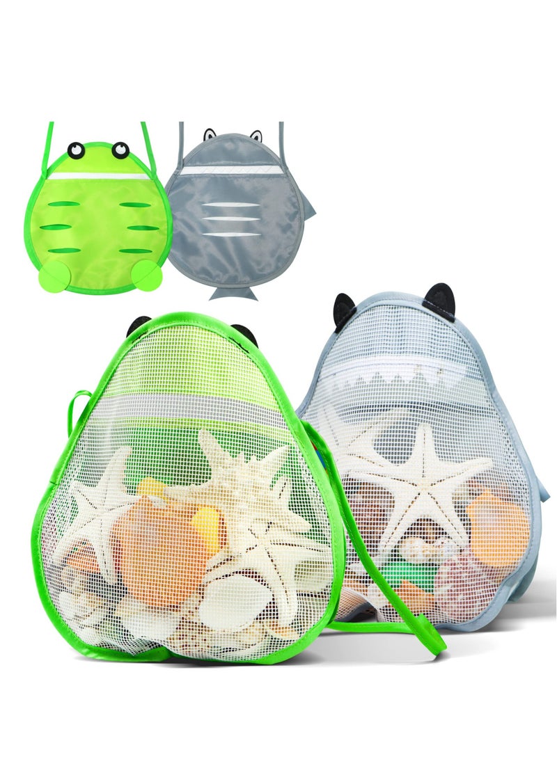 Seashell Bags for Kids, Beach Mesh Shell Bag, Beach Bag for Kids with Adjustable Carrying Straps for Storage Shell Collecting Fruit Vegetable Snacks or Toys - Image 1