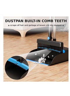 ميكسد Dustpan و الفرشاة مجموعة طويلة المقبض، 180 دوران مسح الفرشاة، 48 "مقبض الفولاذ المقاوم للصدأ المكسرة مع أسنان المشط للداخل في الهواء الطلق الحديقة المنزل غرفة المطبخ مكتب الردهة (الأزرق)  - Image 5