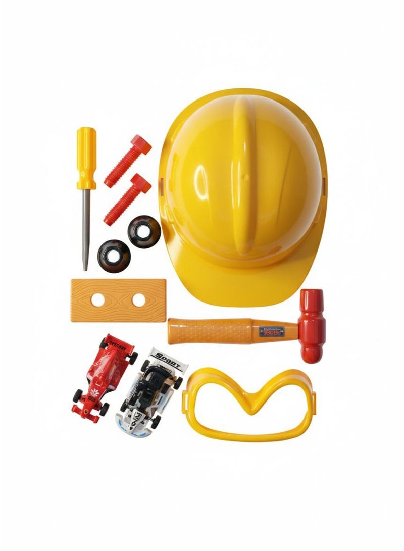 Kids Tool Set Toy Repair and Engineer Play Kit with Helmet and Accessories, Role Play Toy for Hand Skills Imagination and Gifts