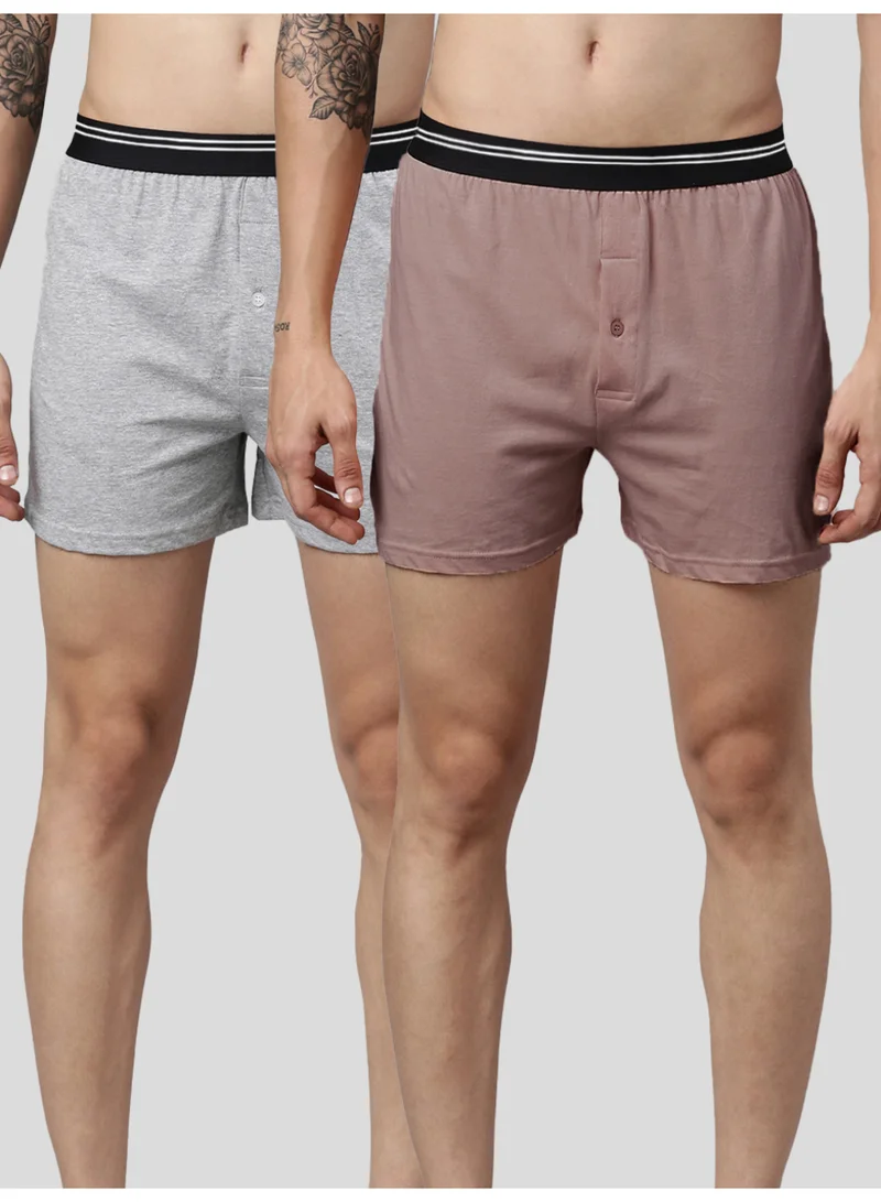 Joven Men Solid Pure Cotton Boxers Pack Of 2