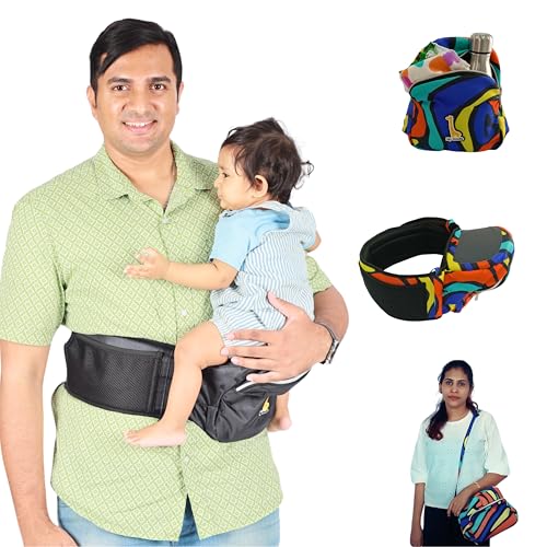My Giraffe - Hippy Hop - Hip Seat Baby Carrier for 5 Months to 3 Years | Diaper Storage & Phone Pocket | Portable Sling Strap | Ergonomic Seat | Supports Up to 20 kg | Travel-Friendly (Black) - Image 5