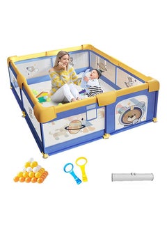 YQbest Baby Playpen, 200 X 180 CM, Extra Large Play Yard With Gate, Sturdy Safety Baby Fence With Soft Breathable Mesh, Easy Assembly, 2 Hand Grips, 60 Balls, 1 Storage Bag  - Image 1