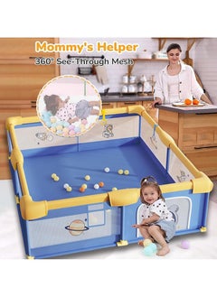 YQbest Baby Playpen, 200 X 180 CM, Extra Large Play Yard With Gate, Sturdy Safety Baby Fence With Soft Breathable Mesh, Easy Assembly, 2 Hand Grips, 60 Balls, 1 Storage Bag  - Image 2