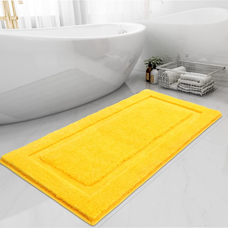 SHACOS Super Soft Bathroom Runner Rugs 20x47 Non Slip Bath Rug Runners Microfiber Fluffy Shaggy Plush Absorbent Bathroom Mats Long Bath Rugs Machine Washable 20x47 Yellow