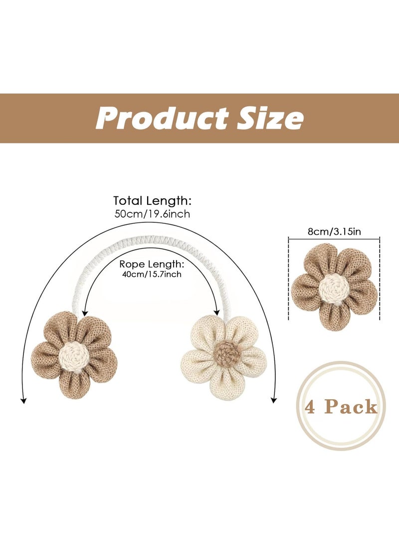 Decorative Floral Curtain Tiebacks, 4 Pack, Cream and Khaki Cotton Rope Holdbacks with Sunflower Design - Image 4
