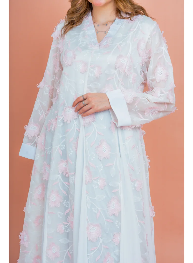 IKKXA Floral Aura Embroidered Jalabiya IK048 Pink