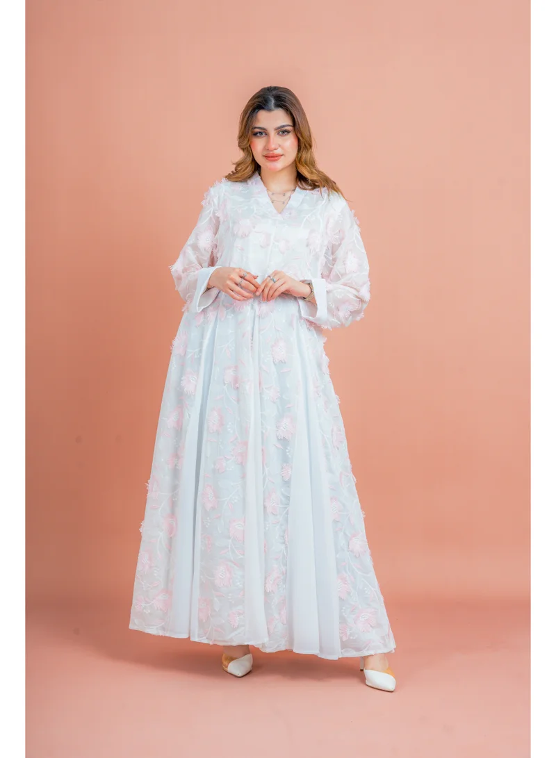 IKKXA Floral Aura Embroidered Jalabiya IK048 Pink