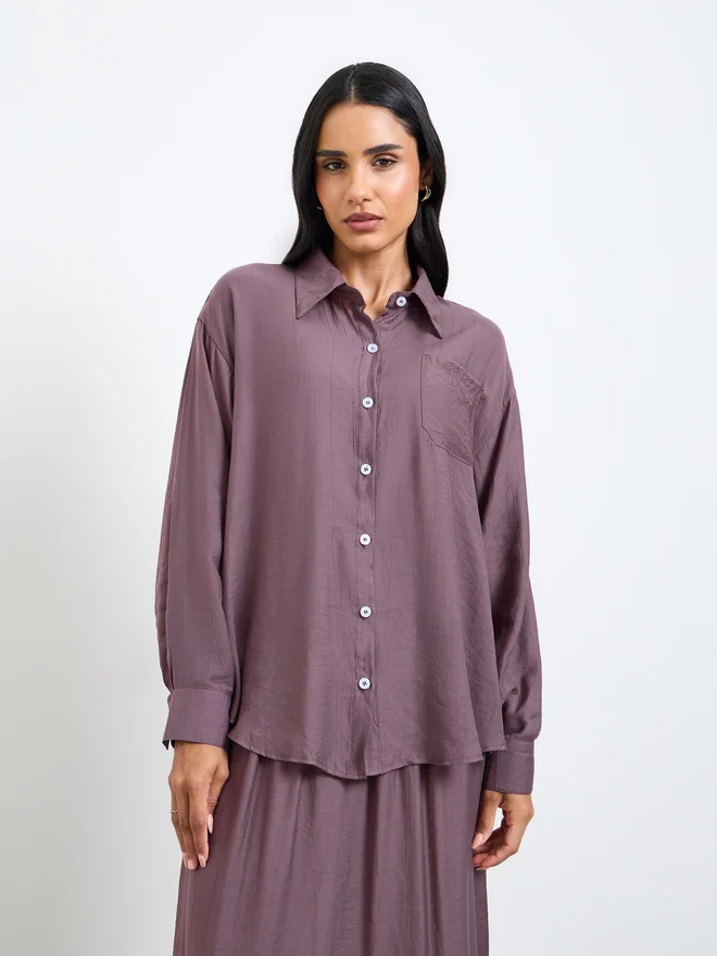 Styli Styli Purple Longline Shirt and Maxi Skirt Co-Ords