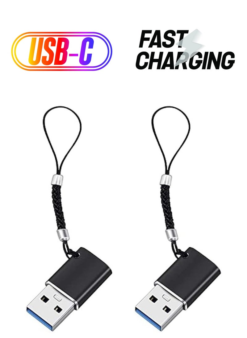 erorex - USB C to USB 3.0 Adapter, 2 Pcs Protable USB C Female to USB A Male Adapter with Rope, Mini USB 3.0 Adapter High Speed Data Transfer Compatible with MacBook/Tablet/Laptop - Image 1