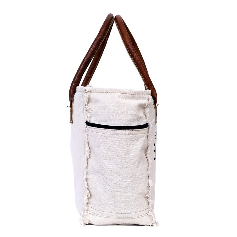 CREATIVE LEATHER ART CLA Bags Sel De Mer Upcycled Canvas Hand Bag Upcycled Canvas & Cowhide Tote Bag, Upcycled Canvas & Cowhide Leather Bag - Image 4