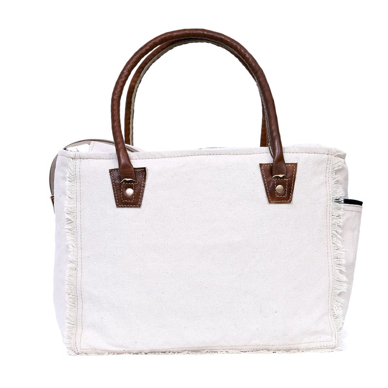 CREATIVE LEATHER ART CLA Bags Sel De Mer Upcycled Canvas Hand Bag Upcycled Canvas & Cowhide Tote Bag, Upcycled Canvas & Cowhide Leather Bag - Image 5