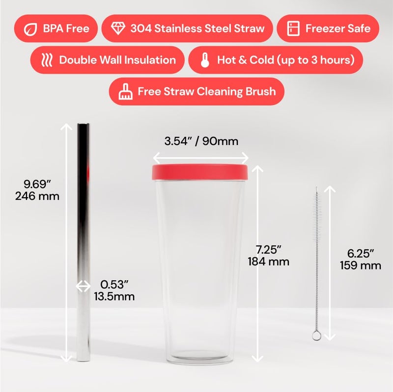 Dodoko Reusable Boba Cup and Straw Boba Tea Cup Bubble Tea Cup Reusable Iced Coffee Cup Cold Coffee Cup Smoothie Cup with Lid and Straw Smoothie Cup to go Smoothie Tumbler 17 oz - Hot Pink - Image 4