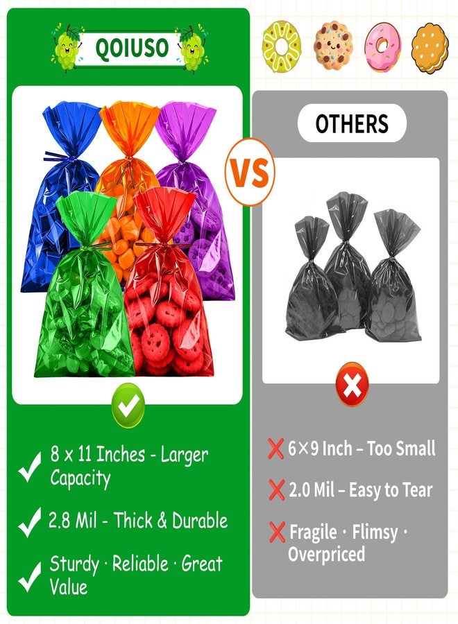 QOIUSO Purple Clear Cellophane Treat Bags 8x11 Inch: 50 Pack Clear Gift Bags with Ties for Treat Candy Goodie Cookies Snacks Party Favors and Christmas Gift Wrapping - Image 3