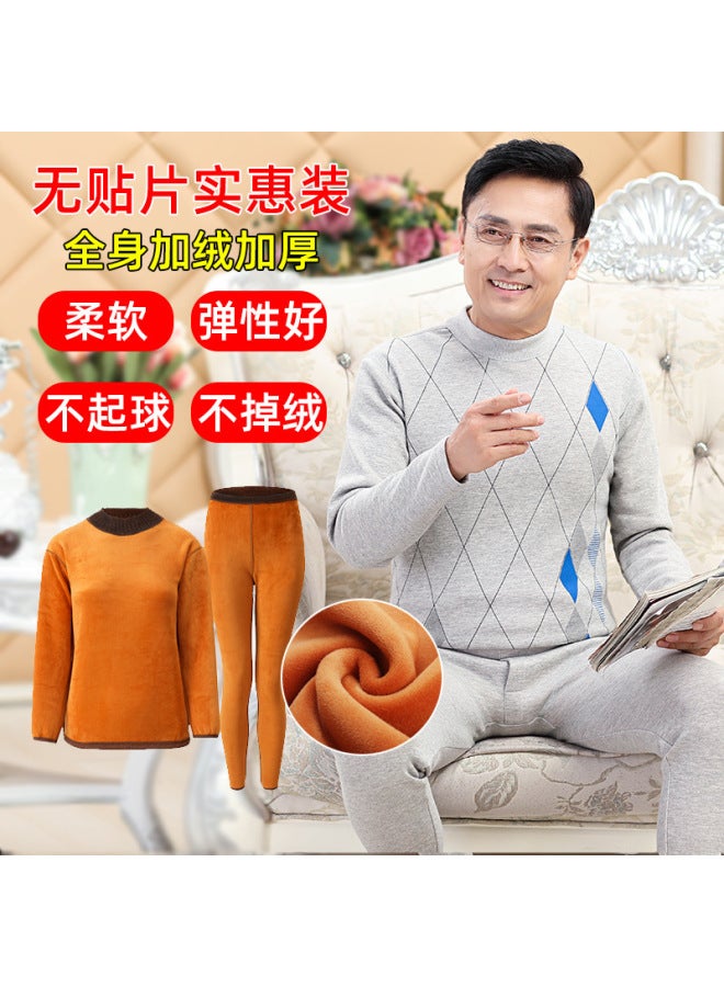 Middle-aged And Elderly Warm Suit Mom And Dad Winter Fleece-lined Thick Thermal Underwear Elderly Winter Bottoming Clothes Warm