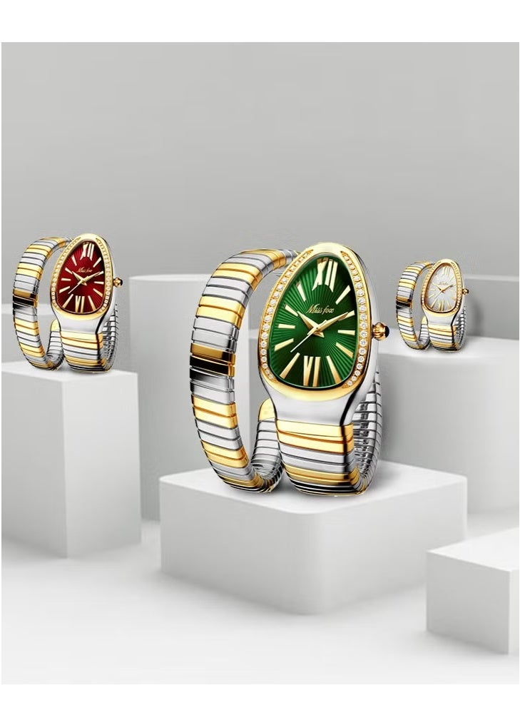 مس_فوكس ساعة MISS FOX الفاخرة للنساء من ماركة MISSFOX بتصميم حزام مضلع/مخطط وساعة كوارتز ملفوفة مقاومة للماء AAA ساعة نسائية هدية رائجة البيع - Image 2