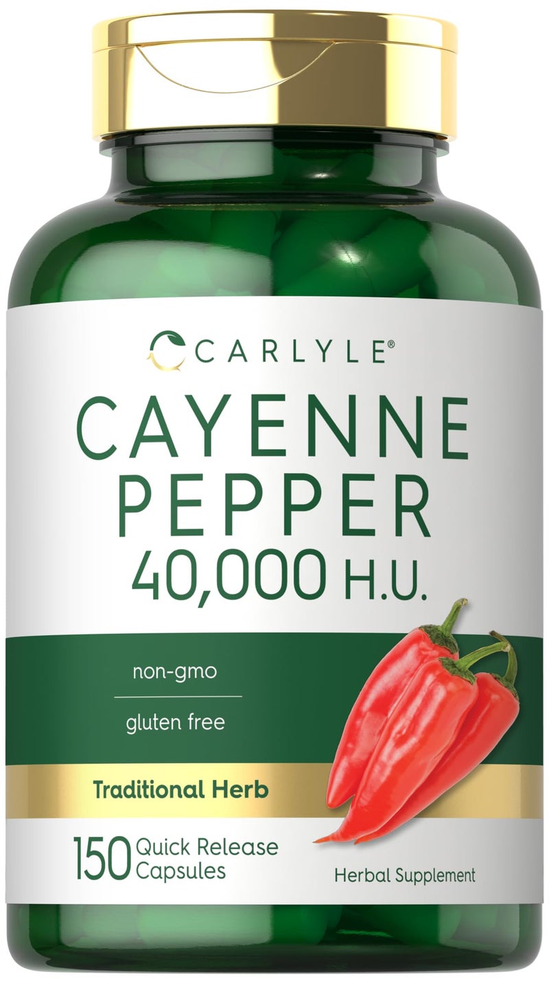 Carlyle Cayenne Pepper Capsules 40000 HU NonGMO and Gluten Free Supplement
