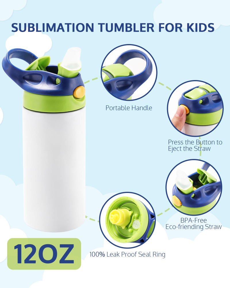 OFFNOVA 12oz Sublimation Tumbler  Sublimation Water Bottle Blank with Handle  Sublimation tumblers Cups for Milk  Soda  Juice  Drinks (2 Blue) - Image 3