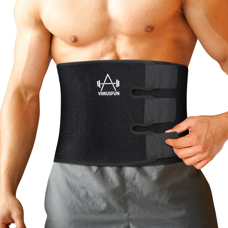 VIMUSFUN Waist Trimmer Belt Men Sweat Band Waist Trainer For Women Lower Belly Fat Tummy Stomach Wraps Waste Trainers Low Back Support Small/Medium/Large/Plus Size Black - Image 1