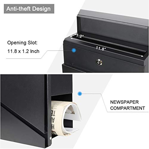 Parrency Lockable Mailboxes with Keys,Outdoor Wall Mounted Mail Box with Large Capacity,14 3/10" x 4 1/10" x 13",Black - Image 5