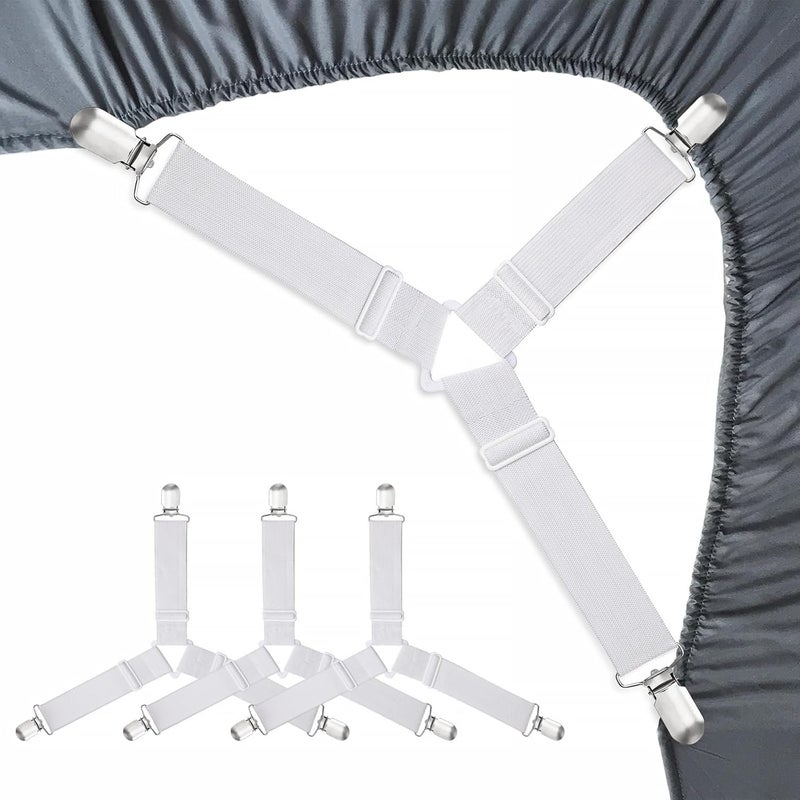 Mincerfit Mincerfit Adjustable Elastic Fasteners with Metal Clips, Keep in Place Fitted Bedding Holder, Easy Install Suspenders Mattresses, Firm Tight Accessories, 4 Pack White (White)  - Image 1