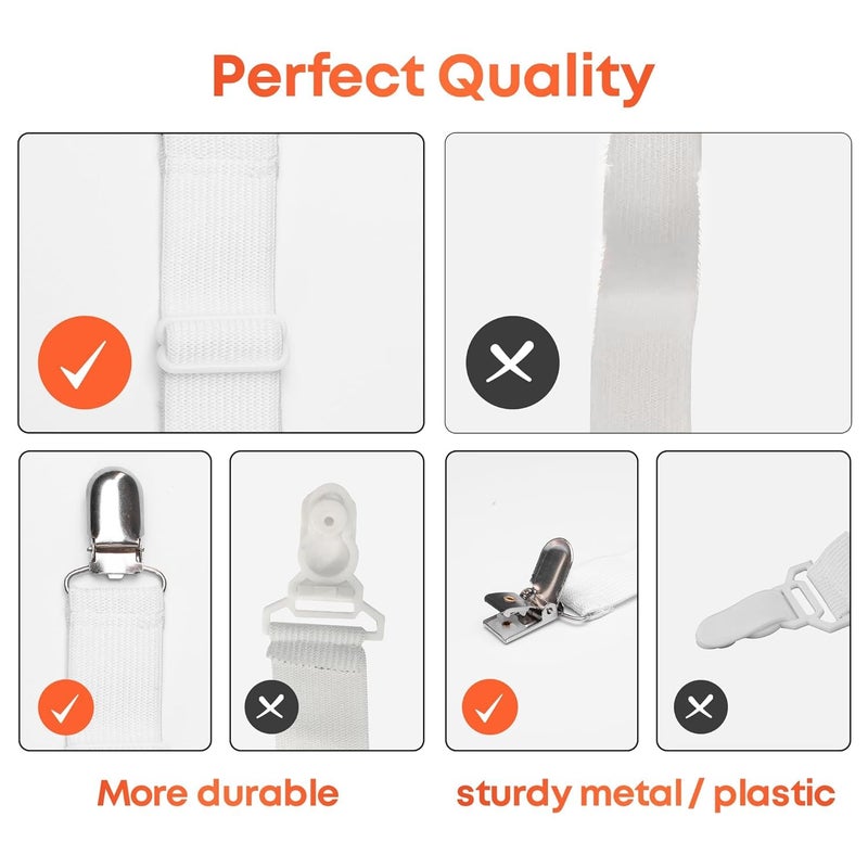Mincerfit Mincerfit Adjustable Elastic Fasteners with Metal Clips, Keep in Place Fitted Bedding Holder, Easy Install Suspenders Mattresses, Firm Tight Accessories, 4 Pack White (White)  - Image 5