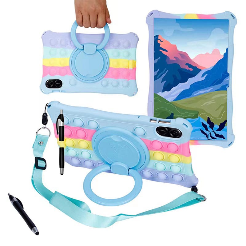ALHBEJT Tablet Case for Huawei Honor Pad X9 X8 PRO 115 inch Soft AntiStress Silicone Case with 360 Rotate StandPencil HolderShoulder StrapPen for Huawei Honor 115 inch Colorful Light Blue - Image 2