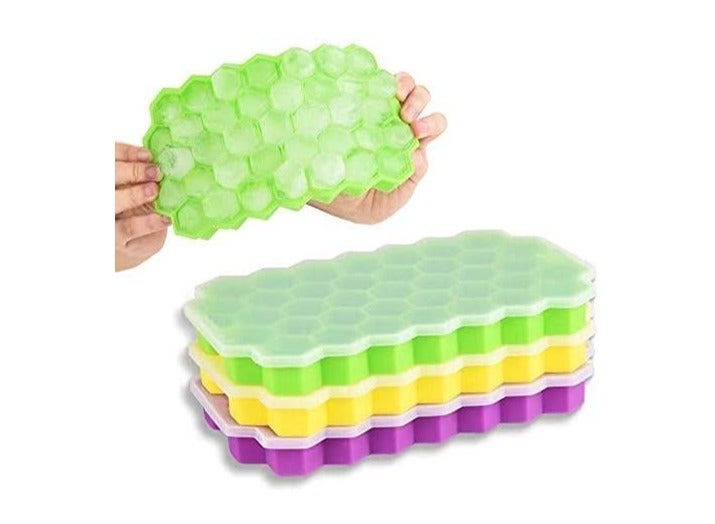 (Pack of 3) Flexible Silicone Honeycomb 37 Cavity Ice Cube Tray for Freezer Moulds Small Cubes Fridge Bar Soft Ice Cube Tray -Pack of 3 - Image 4