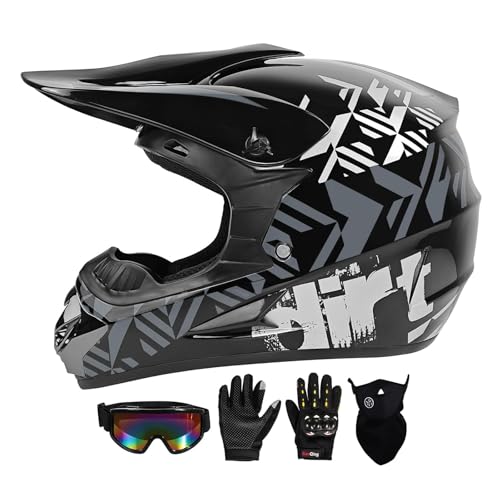 Spark خوذات موتوكروس SPARK DOT للدراجات النارية كاملة الوجه للدراجات الجبلية E-Bike BMX MX ATV (مع قفازات ونظارات وقناع) مجموعة 4 قطع (رمادي، متوسط) - Image 2