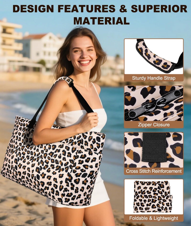 ISEYOU Extra Large Beach Bag, Waterproof Beach Totes Bags with Zipper, Pool Bag with Wet Compartment, Lightweight Foldable Large Weekender Bags for Women Men, Perfect for Pool Travel Vacation Gym - Image 5
