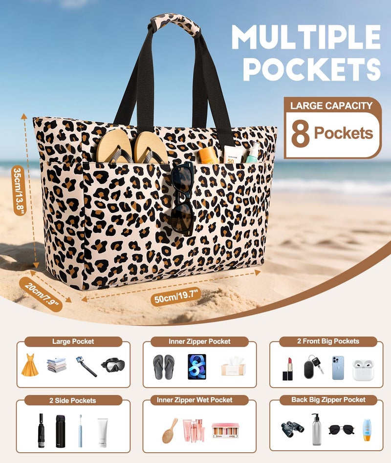 ISEYOU Extra Large Beach Bag, Waterproof Beach Totes Bags with Zipper, Pool Bag with Wet Compartment, Lightweight Foldable Large Weekender Bags for Women Men, Perfect for Pool Travel Vacation Gym - Image 3