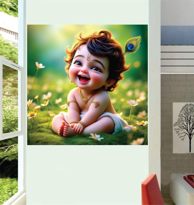 Akki Wold Makan Chor Little Baby Krishna Wall Poster For Living Room,Kids Room, Office (Size - 46CM X 46CM) (Desg_248) - Image 2
