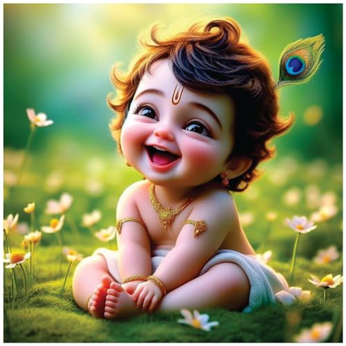 Akki Wold Makan Chor Little Baby Krishna Wall Poster For Living Room,Kids Room, Office (Size - 46CM X 46CM) (Desg_248) - Image 1