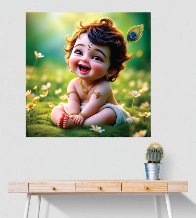 Akki Wold Makan Chor Little Baby Krishna Wall Poster For Living Room,Kids Room, Office (Size - 46CM X 46CM) (Desg_248) - Image 3