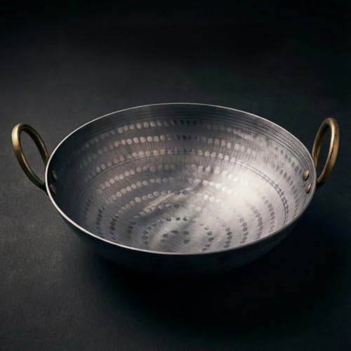 RBY 7 Litre (14.2 Inch / 36 CM) Hammered Food Grade Iron Kadai Lohe Ki Kadhai for Frying Cooking Heavy Base Smooth Edge Metal Spoon Friendly Deep Frying Pan Riveted Handle Gas & Induction Compatible - Image 1