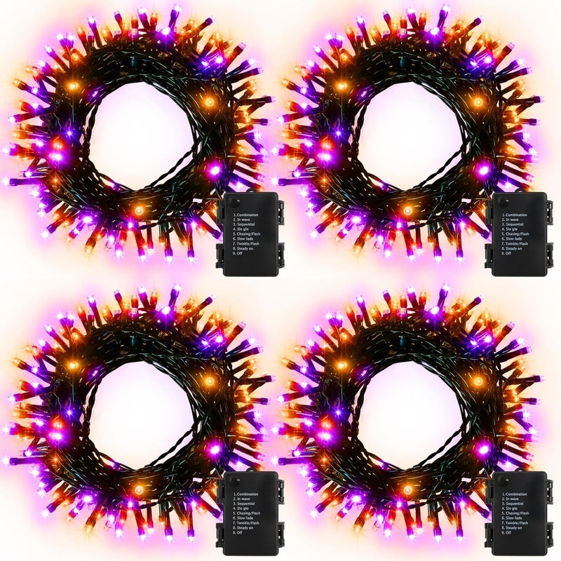 DealBeta 4 Pack Orange Purple Halloween String Lights Battery Operated, Each 16.4Ft 50 LED Indoor Halloween Lights with Timer 8 Modes for Party Yard Patio Decoration - Image 1