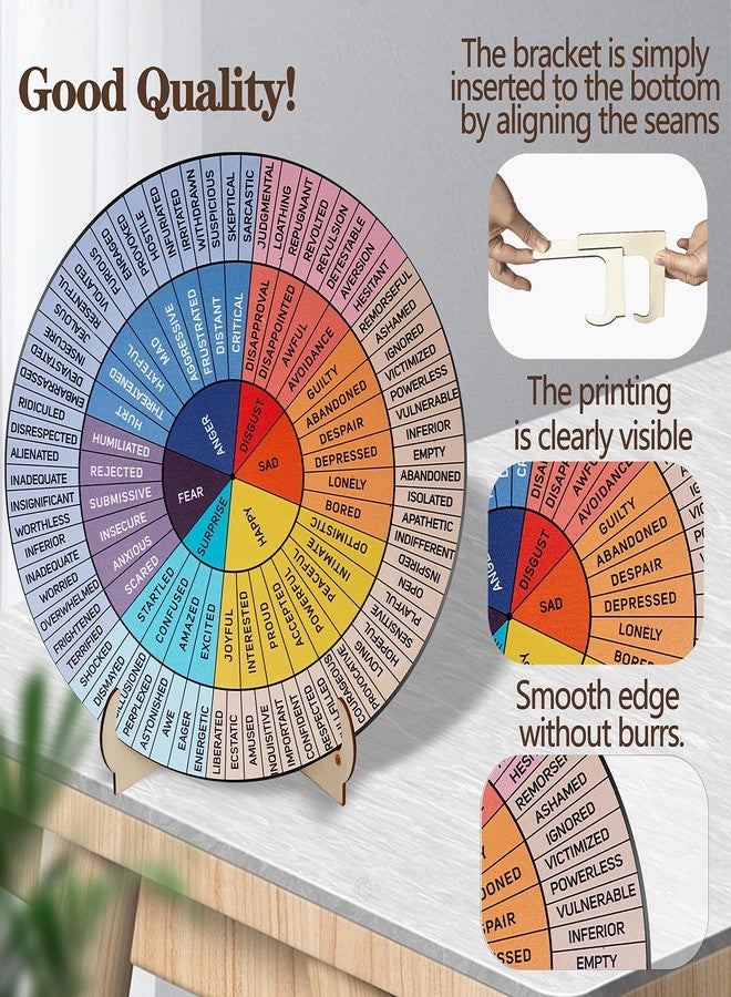 Jeoronuly Feelings Wheel Therapy Office Decor, 9.7 Inches Diameter Large Double Sided Mental Health Decor Emotion Wheel with Stand, Wooden Coping Wheel Chart Gifts for School, Therapy Office, 2025 Upgrade - Image 2