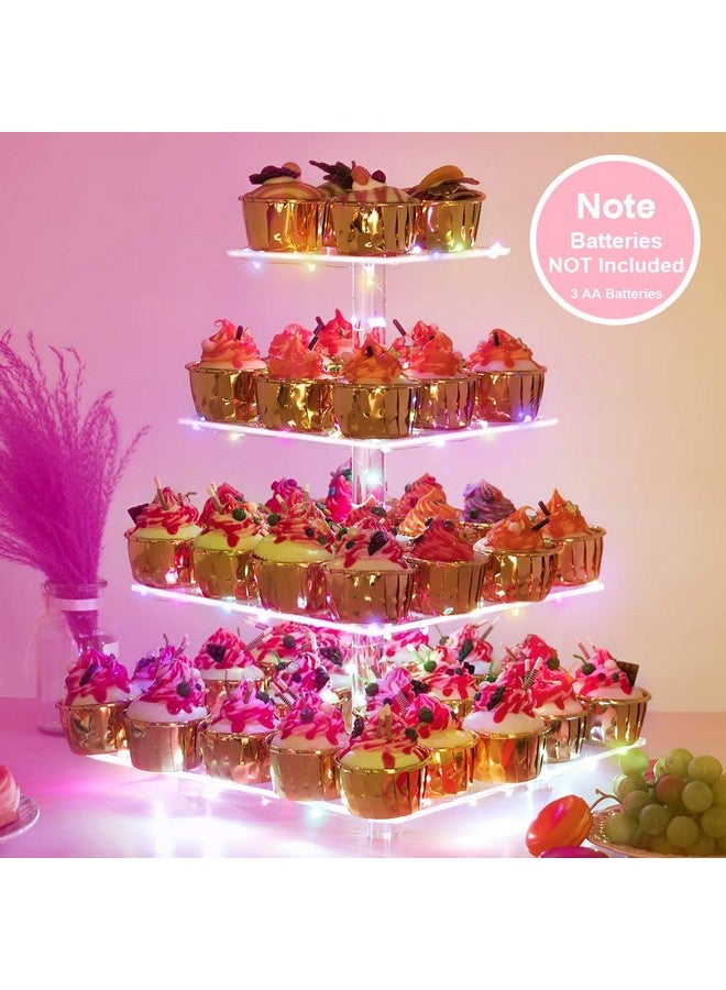 YestBuy Cupcake Stand - Premium Cupcake Holder - Acrylic Cupcake Tower Display - Cady Bar Party Décor - 4 Tier Acrylic Display for Pastry + LED Light String - Ideal for Weddings, Birthday(Colorful Light) - Image 2