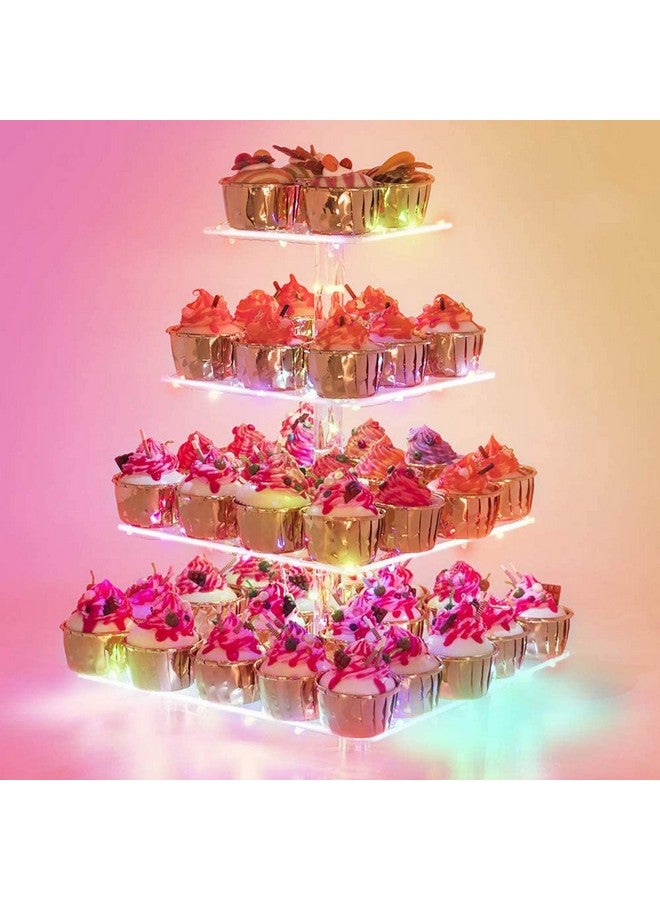 YestBuy Cupcake Stand - Premium Cupcake Holder - Acrylic Cupcake Tower Display - Cady Bar Party Décor - 4 Tier Acrylic Display for Pastry + LED Light String - Ideal for Weddings, Birthday(Colorful Light) - Image 1