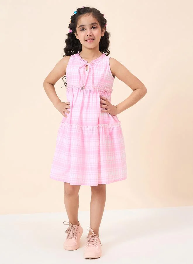 ستايلو بج فستان بلا أكمام بنقشة مربعات للبنات