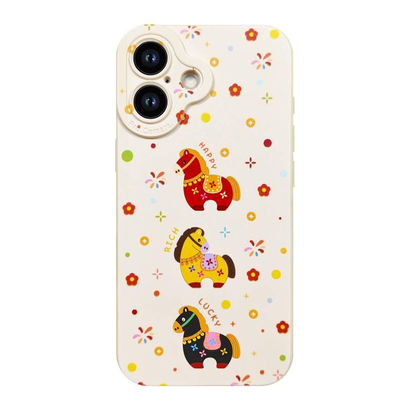 iPhone 13 TPU Cover Protective , White , , Pony Pattern , for Daily Carry - Image 1