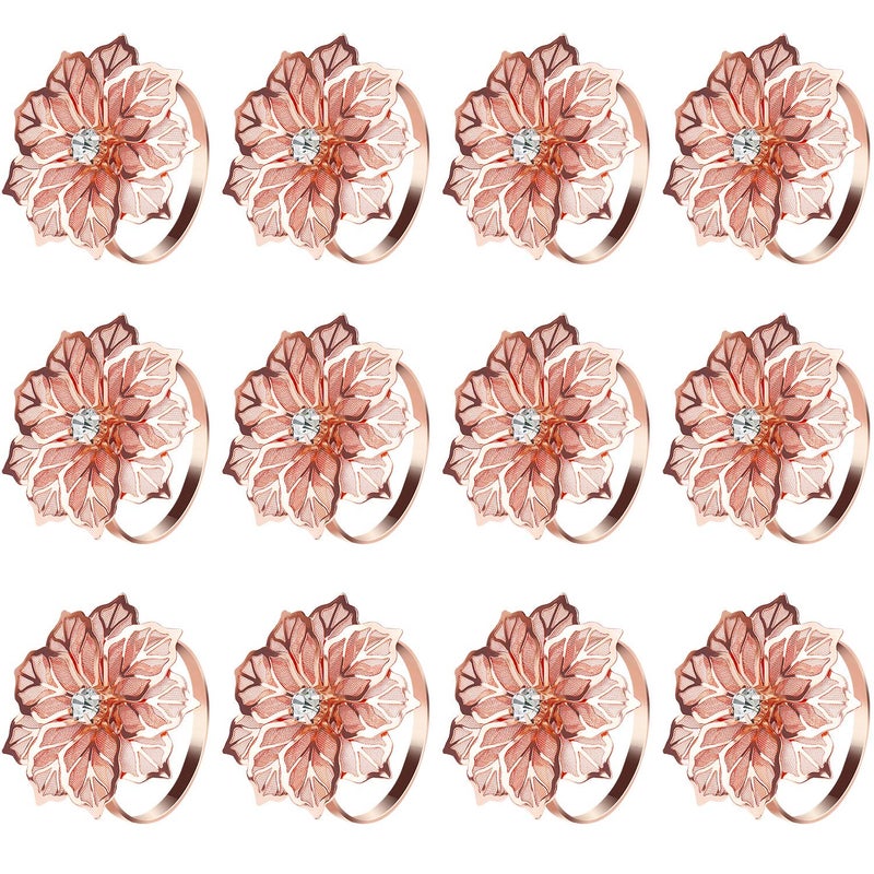 KPOSIYA Hollow Out Flower Napkin Ring Holder Metal Napkin Rings Set of 20 for Wedding Party Holiday Banquet Christmas Dinner Delicate Serviette Buckles Decor Favor 20 FlowerRose Gold