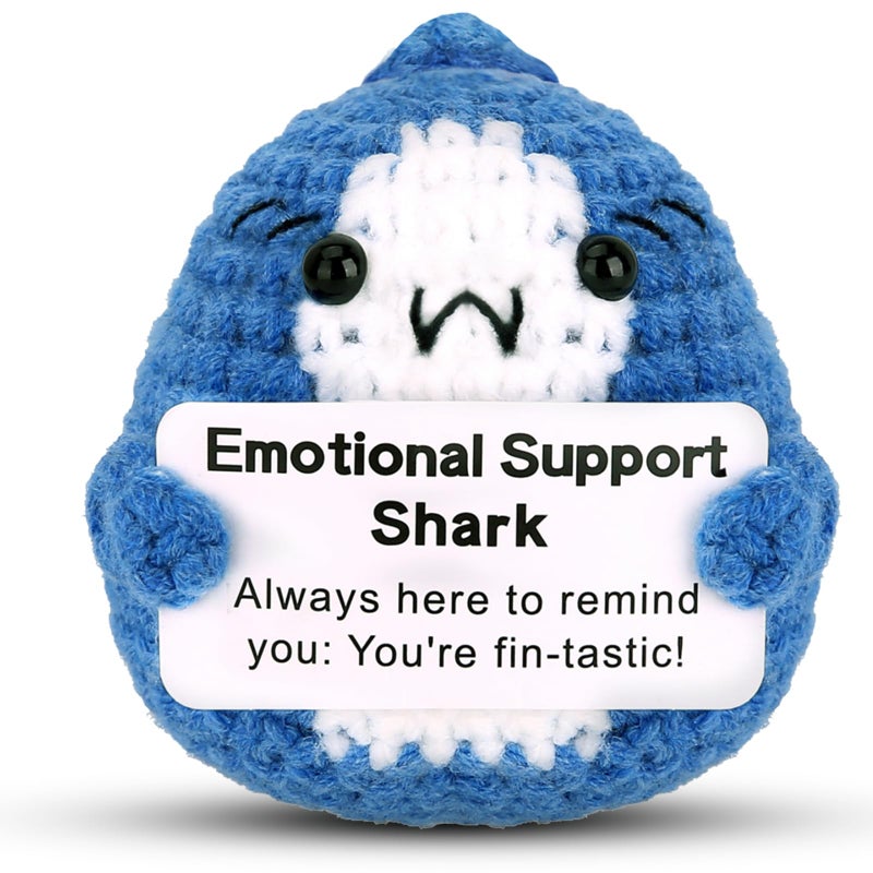 Hoedia Positive Shark Emotional Support Gifts: Crochet Dolls Friend Birthday Gifts for Women Sister Coworkers College Students - Cheer Up Cute Funny Knitted Shark Blue Decorations - Image 1